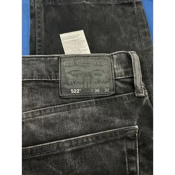 Levi's 522 Men's 36x32 Slim Taper Black Denim Stretch Jeans Fade /‎ Moto